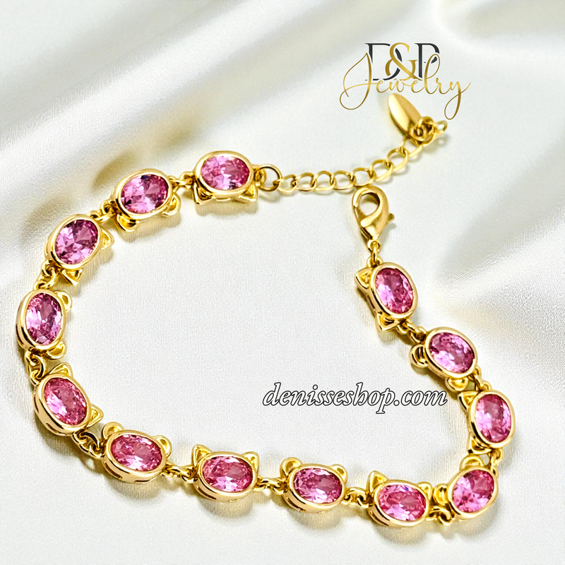 14KGOLD/PINK STONE CAT SHAPE BRACELET BR869