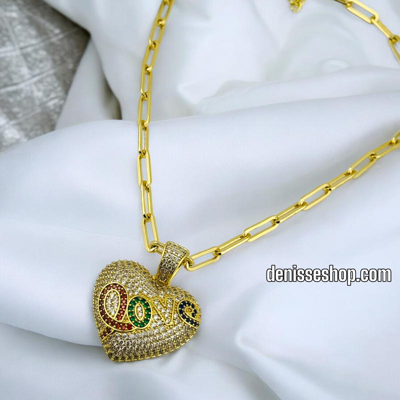 14K MULTI COLOR FASHION HEART/ LOVE NECKLACE P473