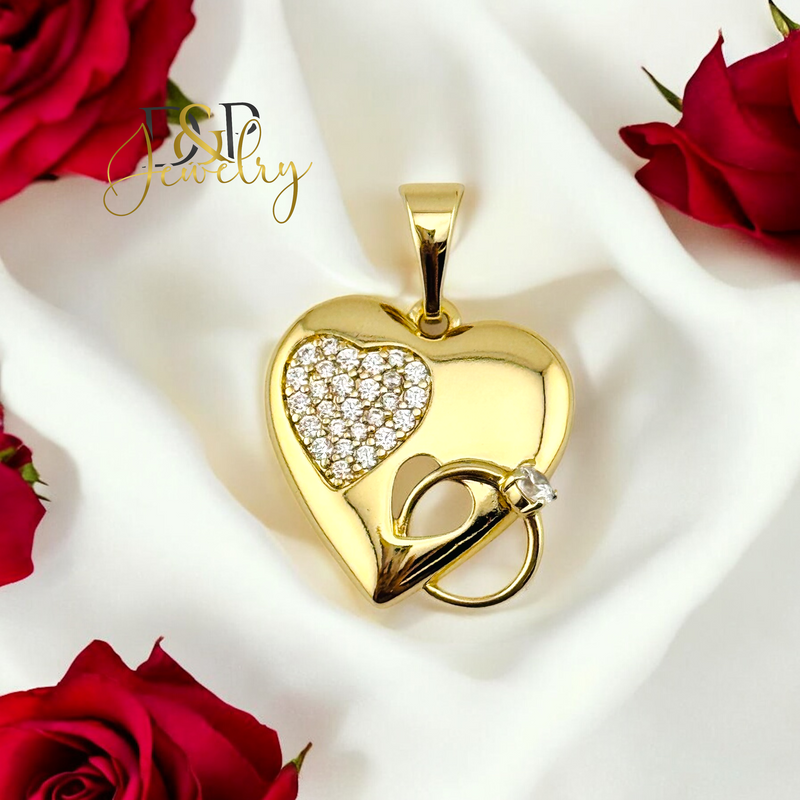 14K HEART AND RING PENDANT P824
