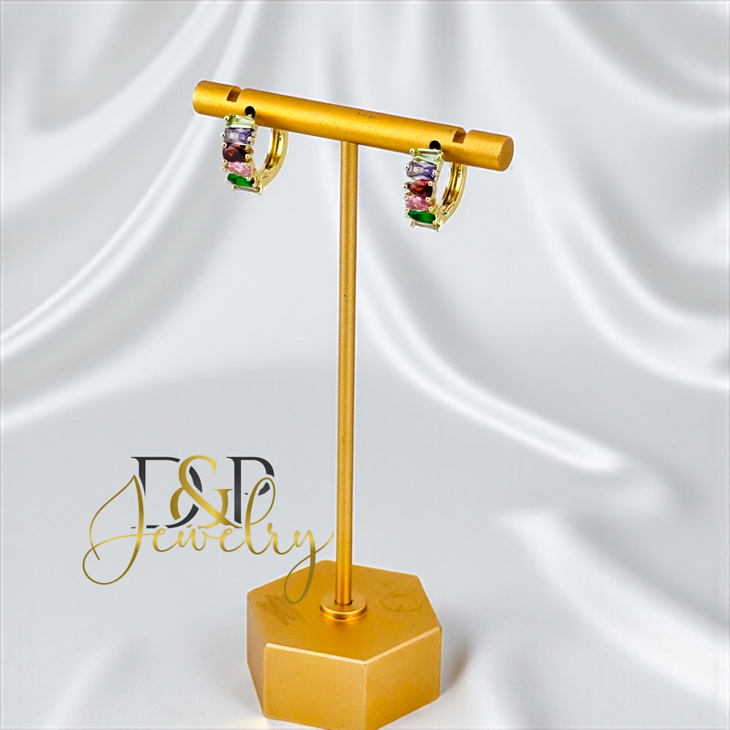 14K GOLD /MULTICOLOR STONES HOOP EARRING HP811