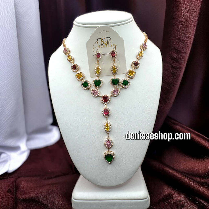 14K COLORFUL STONE NECKLACE SET C1198