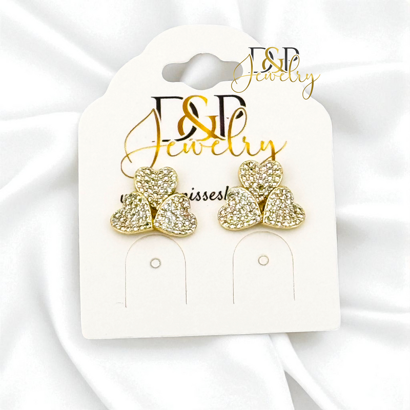 14K TRIPLE HEART EARRING E1044