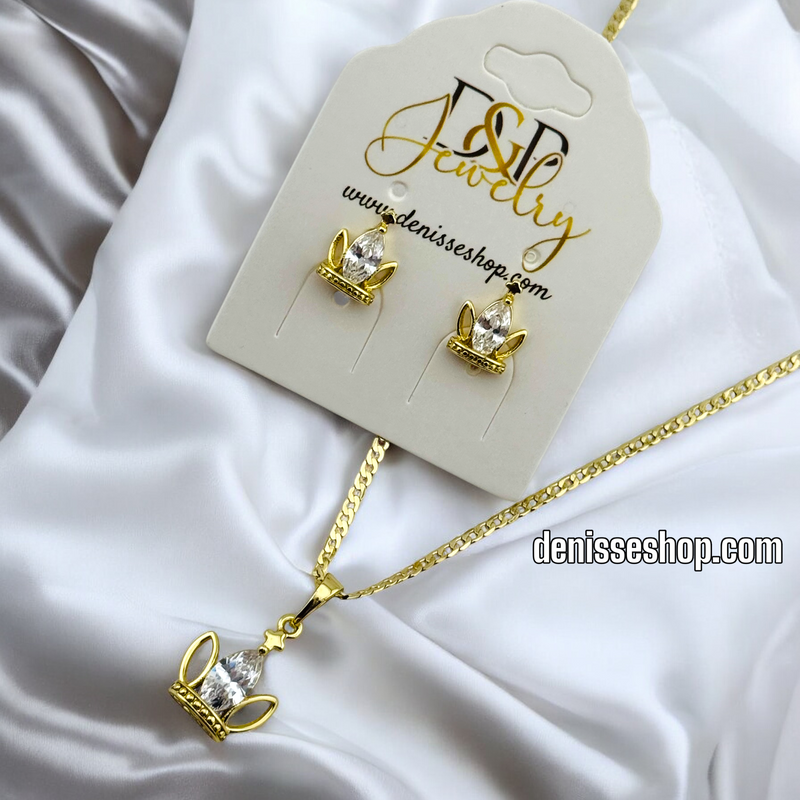 14K WOMAN/GIRL CROWN NECKLACE SET N162