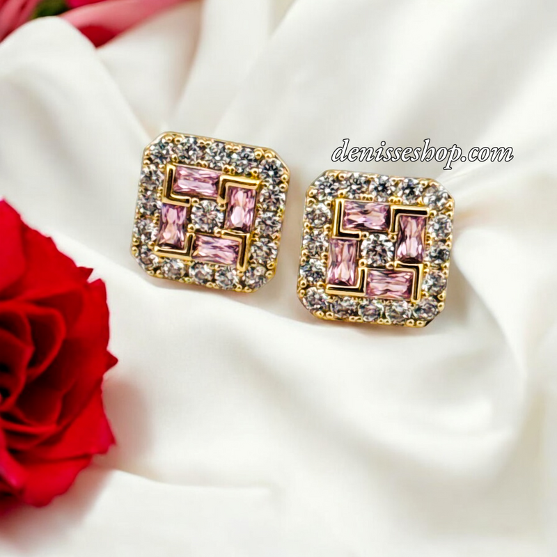 14K LUXURY PINK STONE EARRING E814