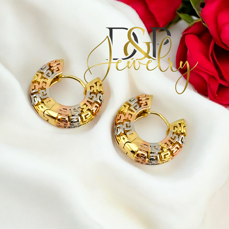 14K TRICOLOR HOOP EARRING HP664