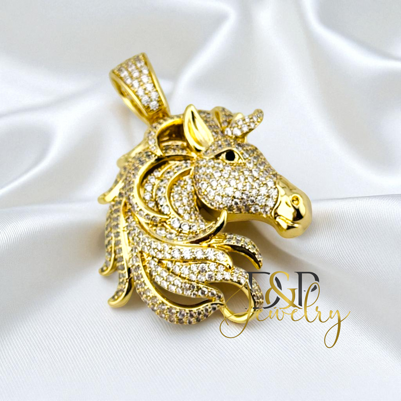 14K GOLD HORSE UNICORN PENDANT P899