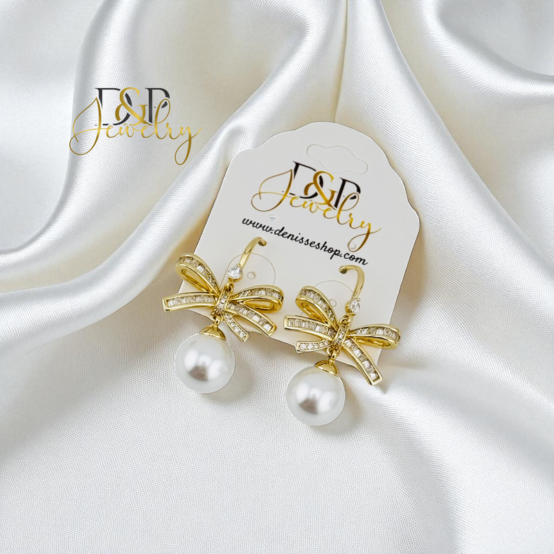 14K GOLD/BOW PEARL VIOLADOR EARRING E997