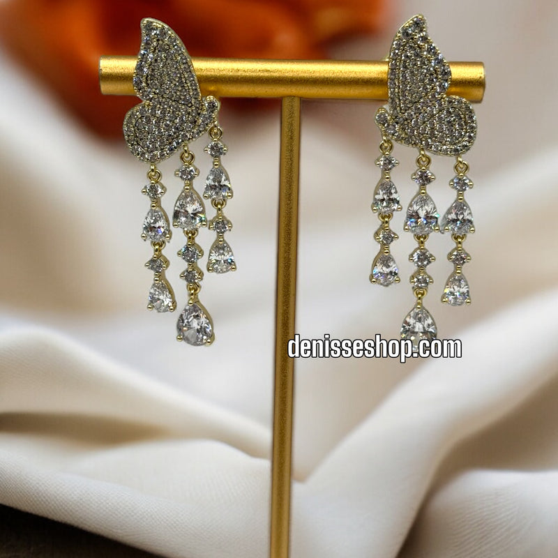 14K WHITE STONE BUTTERFLY EARRINGS E352