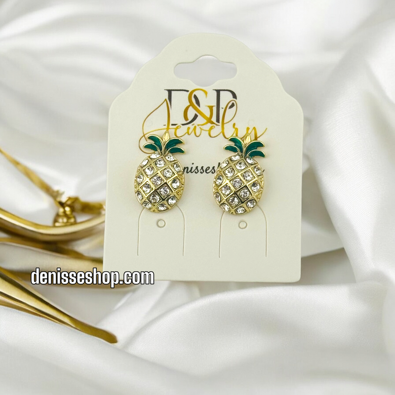 14K PINEAPPLE SHAPE WHITE STONE EARRING E635