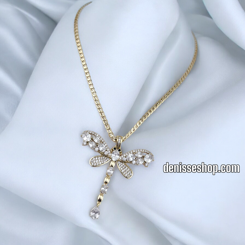 14K WHITE STONE BIG DRAGONFLY PENDANT P657