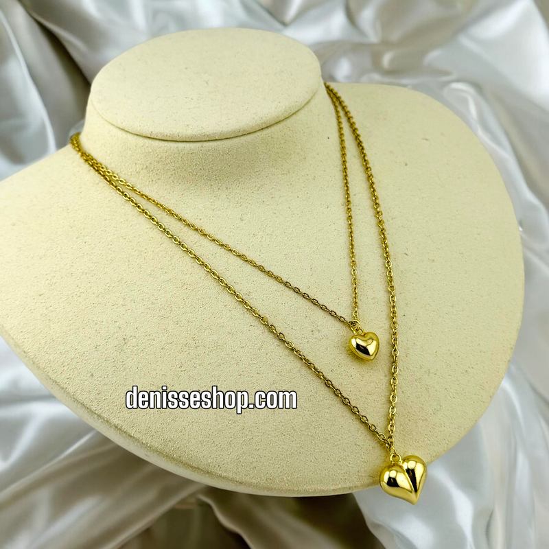 14K / WOMEN DOUBLE HEART/CHAIN NECKLACE N112