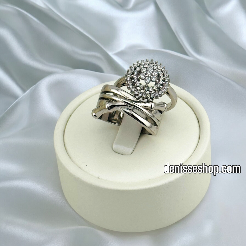 14K WOMEN/SILVER FASHION DOUBLE RING RG322