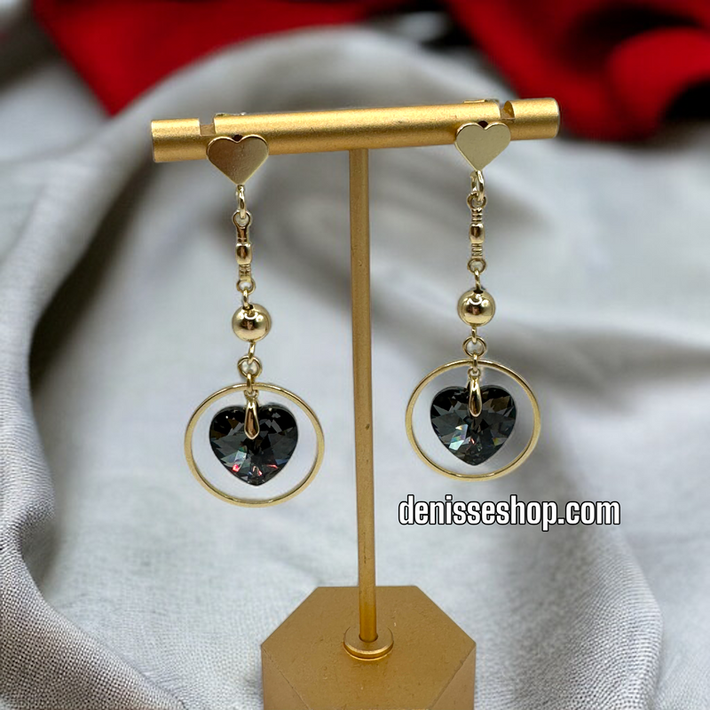 14K BLACK HEART EARRINGS E476