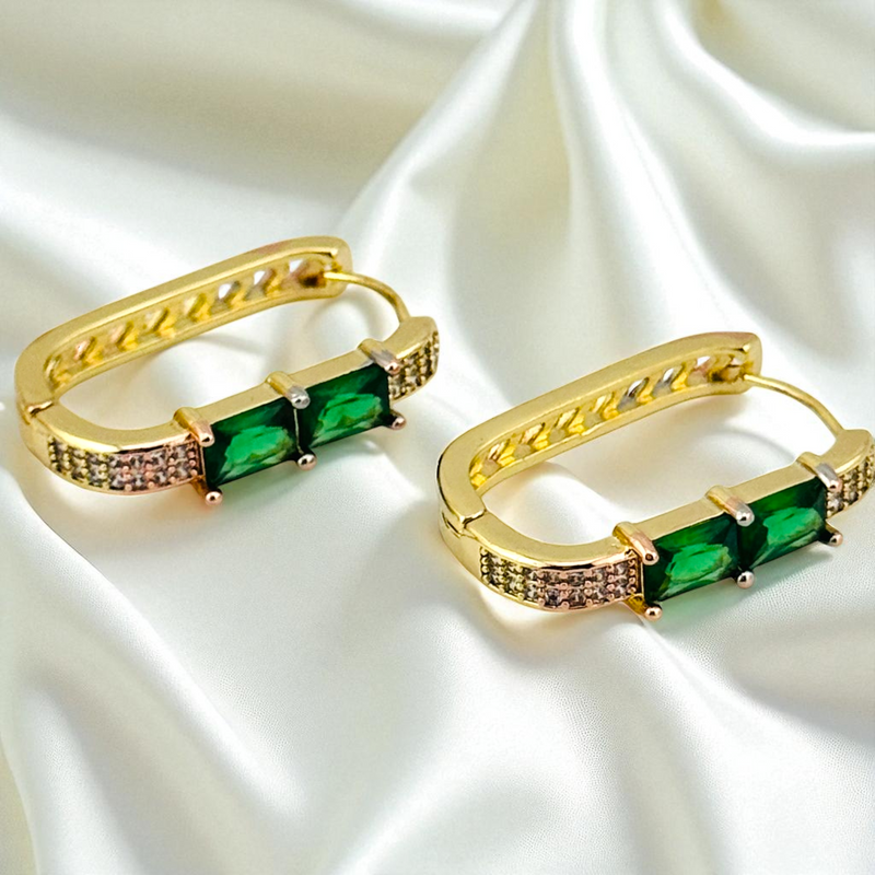 14K GOLD/GREEN MEDIUM HOOP EARRING HP754