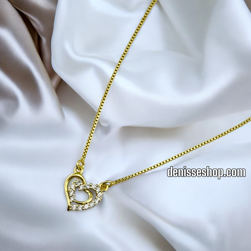 14K / WOMEN / HEART WHITH WHITE STONES NECKLACE N125