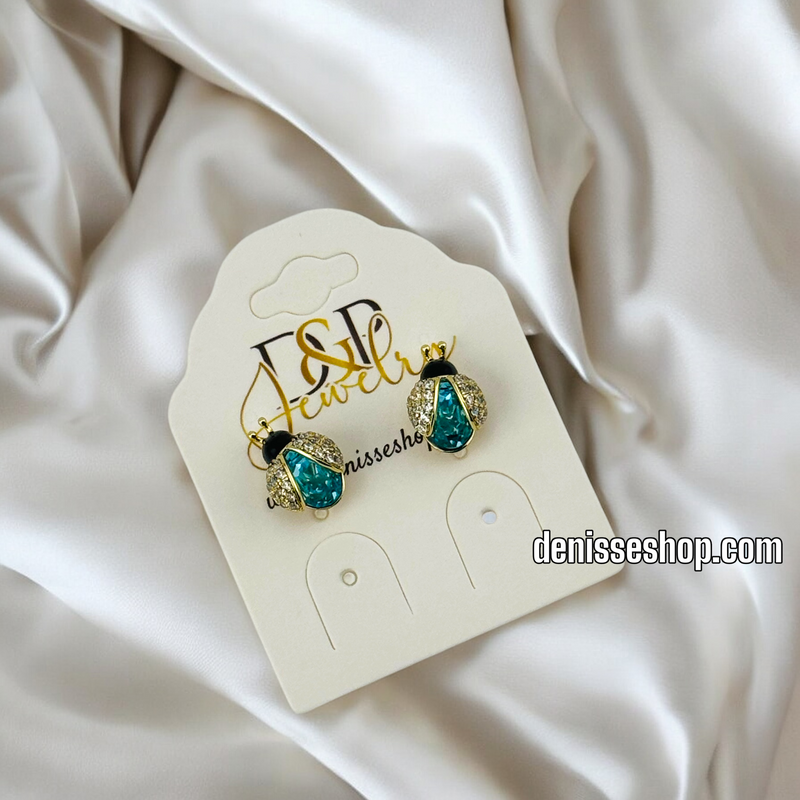 14K GOLD/ LIGHT BLUE LADY BUG  EARRING E686