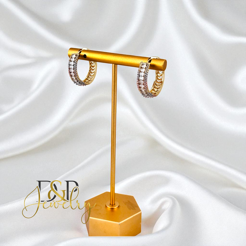 14K GOLD /WHITE STONE FASHION HOOP EARRING HP744