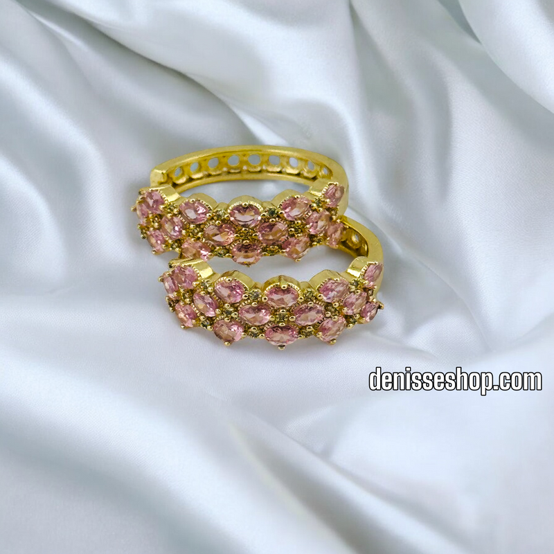 14K GOLD /PINK STONE  HOOP EARRING HP504