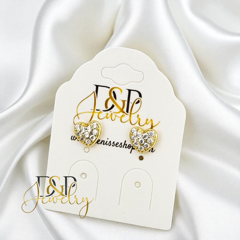 14K HEART SHAPE WHITE SPARKLES EARRING E937
