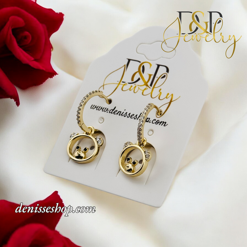 14K BEAR DESIGN GOLD HOOPS HP633