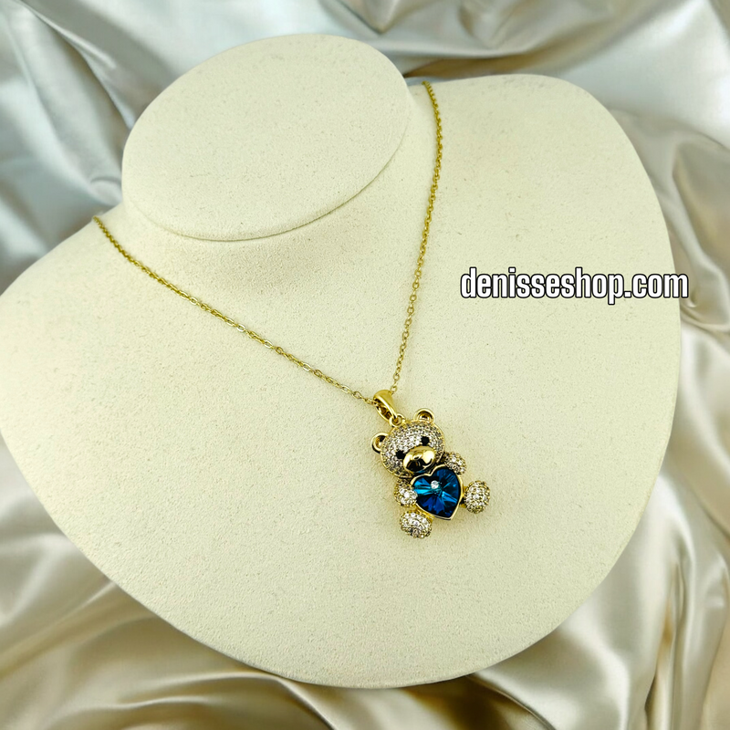 14K GOLD / BLUE STONE BEAR NECKLACE SET N53