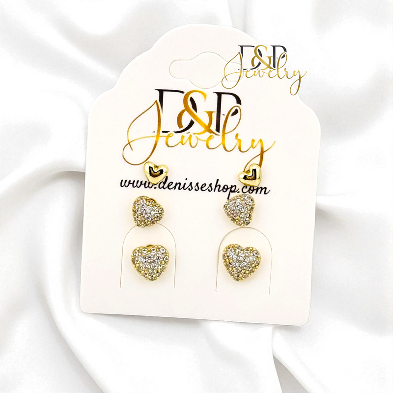14K THREE HEART SET EARRING E1045