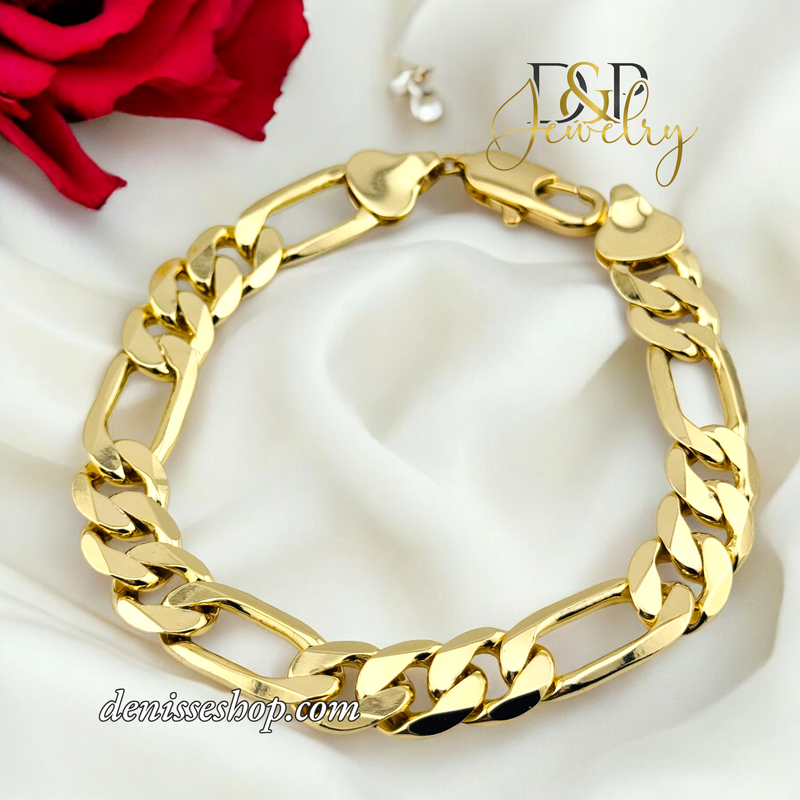 14K FASHION 8MM FIGARO MEN BRACELET 8.5&