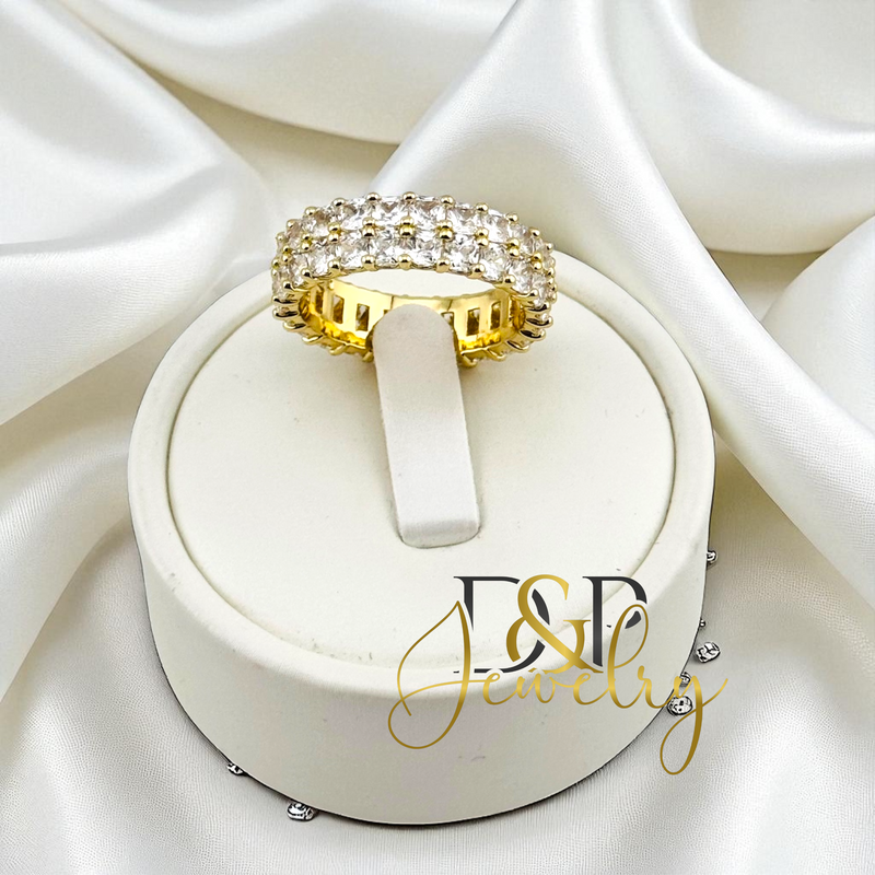 14K WHITE STONE BAND RING RG391