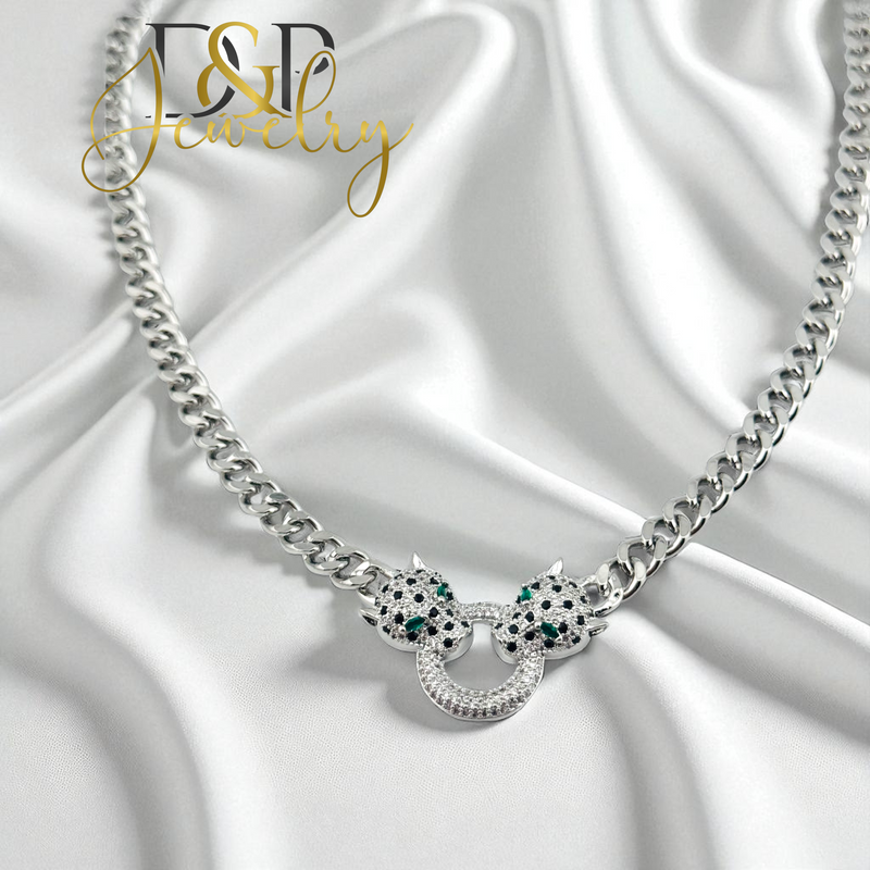 14K WOMAN SILVER PUMA NECKLACE SET N279
