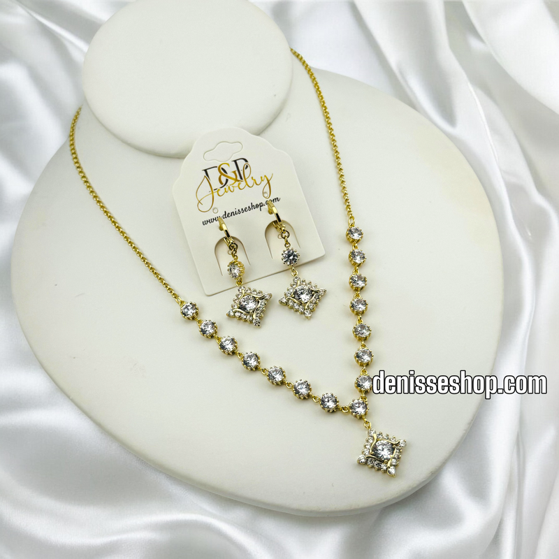 14K ELEGANT WHITE STONE NECKLACE SET 18&