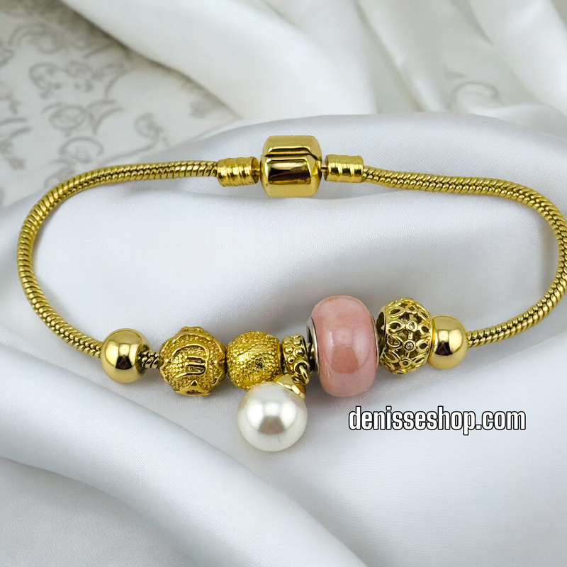 14K / PINK PANDORA WITH PEARL BRACELET BR544