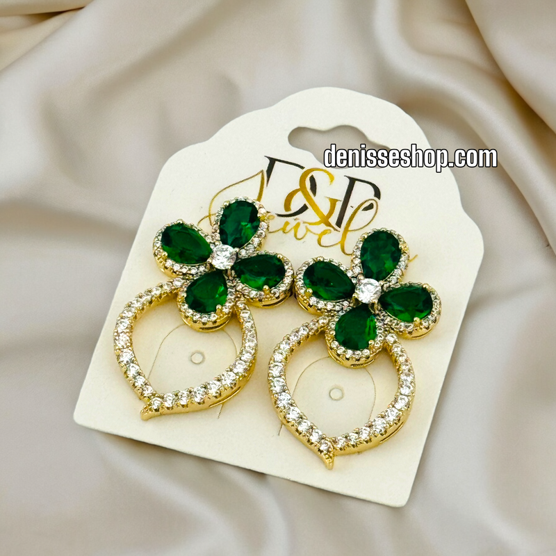 18K FLOWER GREEN EARRINGS E535