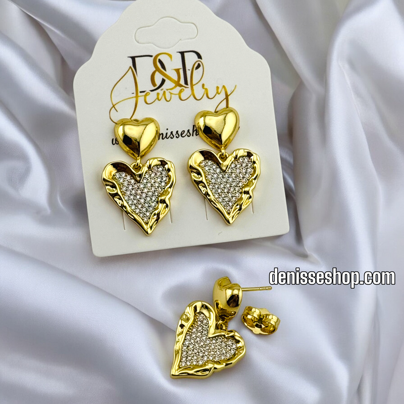 14K WHITE STONE HEART EARRING E715