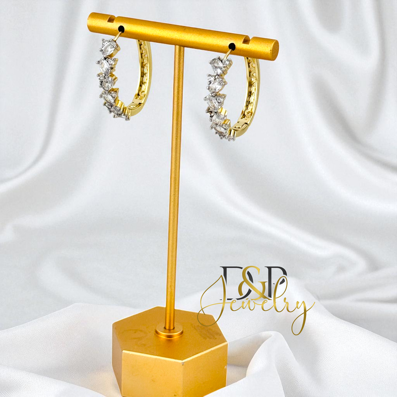 14K GOLD /COLOR STONES 3 VARIANT HOOP EARRING HP828