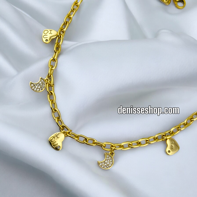 14K MOON AND HEARTS ANKLET BRACELET A17