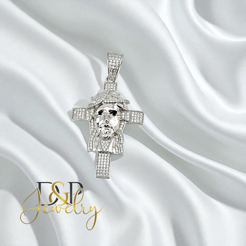 14K SILVER/FACE/CROSS PENDANT P905