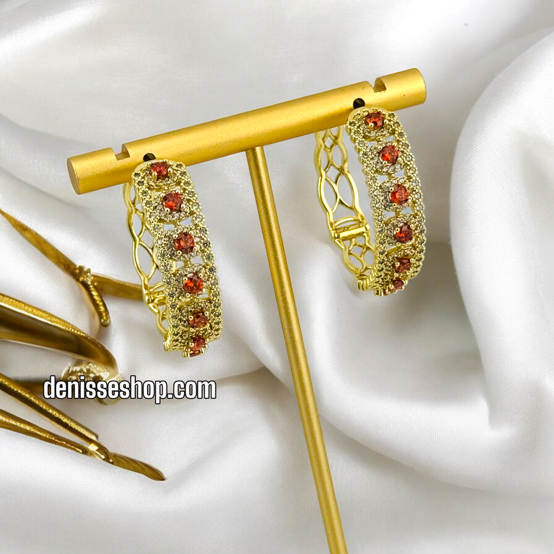 14K RED STONE HOOPS HP466