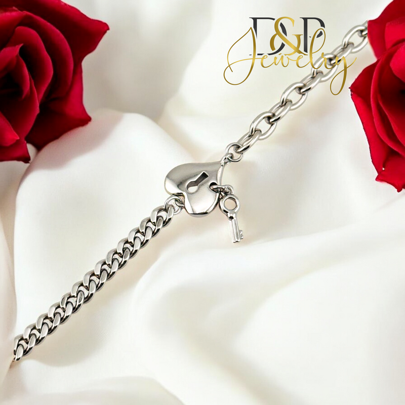 SILVER LOCK HEART BRACELET BR728