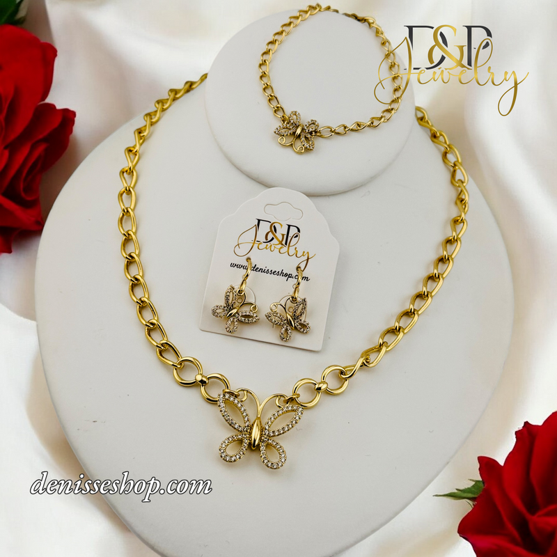 14K FASHION BUTTERFLY GOLD NECKLACE SET N243