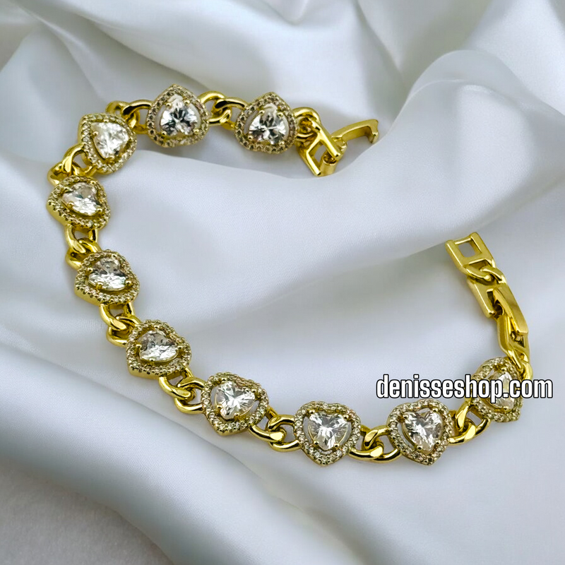 14K /WOMAN WHITE STONE HEART LINK BRACELET BR587