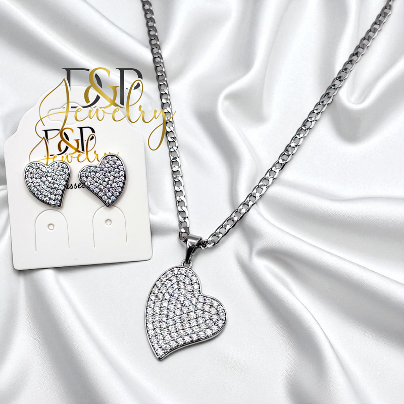 14K WOMAN SILVER HEARTS NECKLACE SET N286