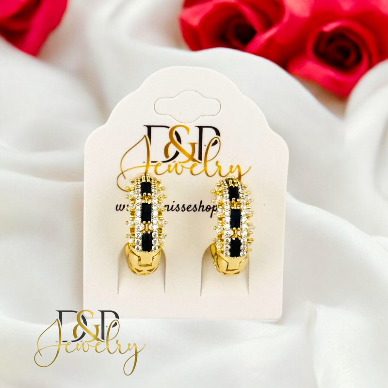 14K BLACK STONES HOOP EARRING HP653