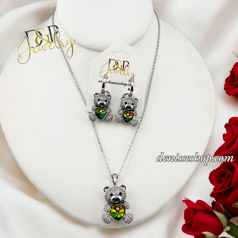 WOMEN/GIRL SILVER BEAR NECKLACE SET N239