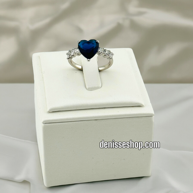 SILVER DARK BLUE HEART RING RG188