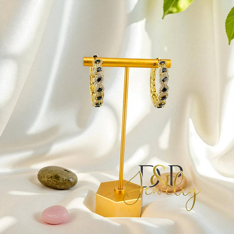 14K BLACK STONE HOOP HP727