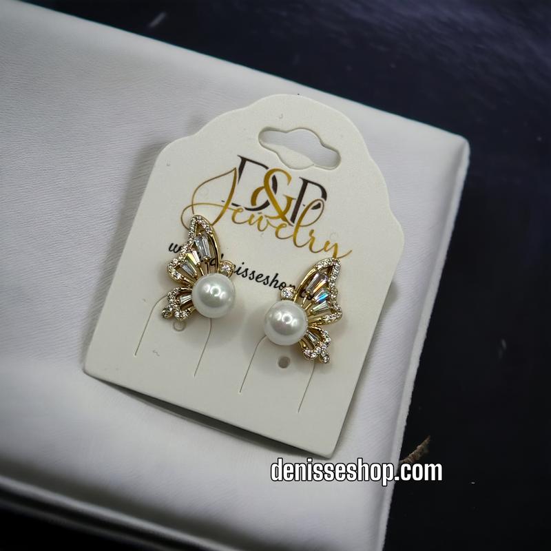 14K PEARL BUTTERFLIES EARRINGS E451