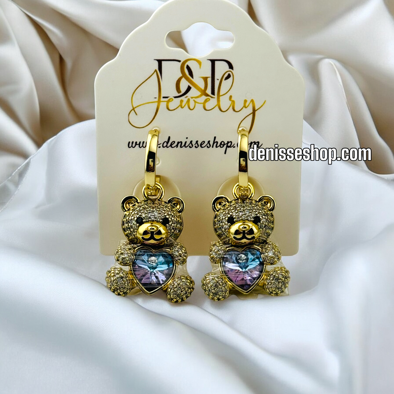 14K GOLD / PURPLE STONE BEAR  EARRING E684