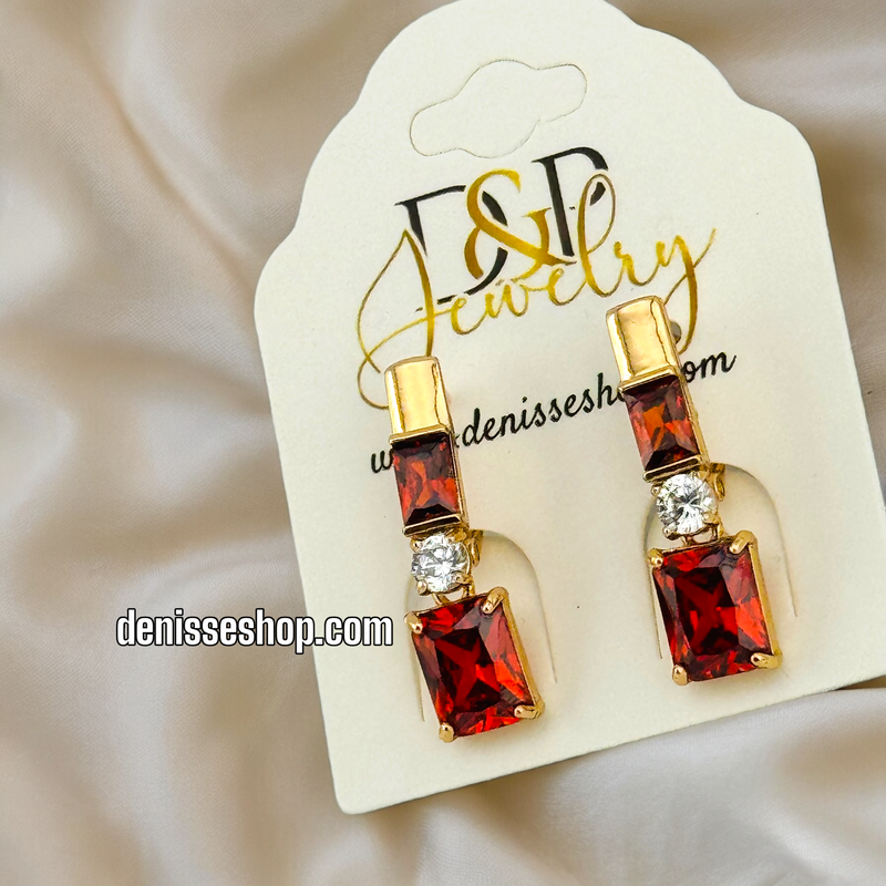 18K RED STONE EARRINGS E546