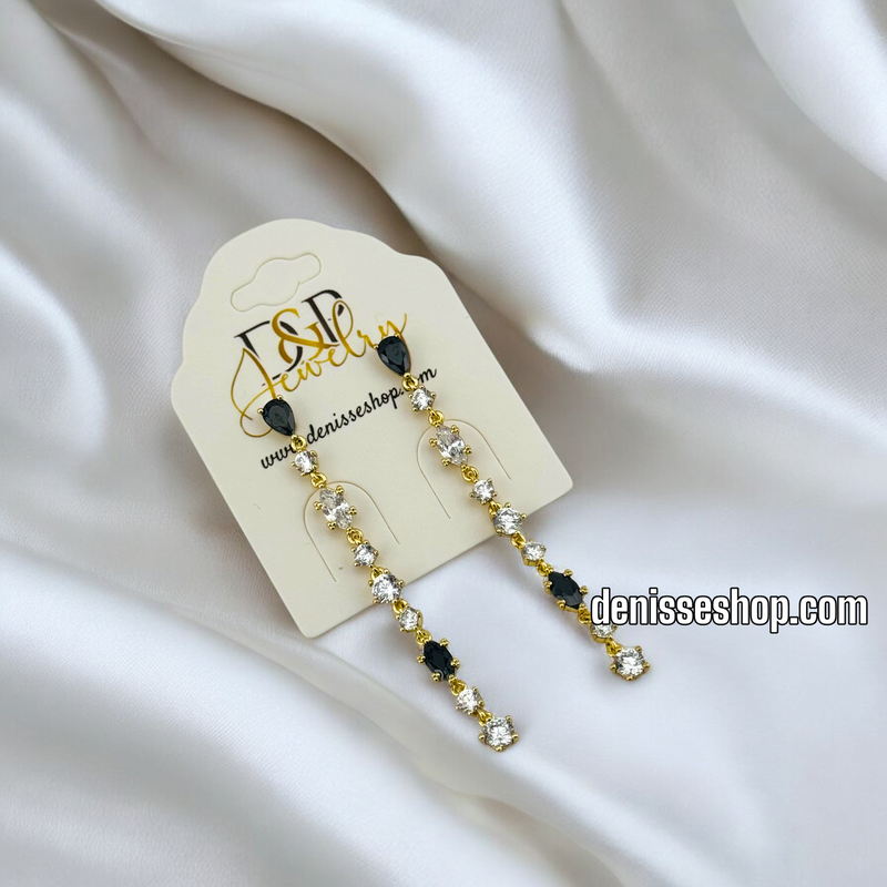 14K ELEGANT BLACK LONG EARRING E777