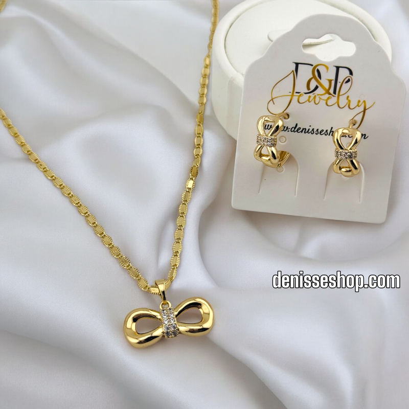 14K CUTE BOW NECKLACE SET N221